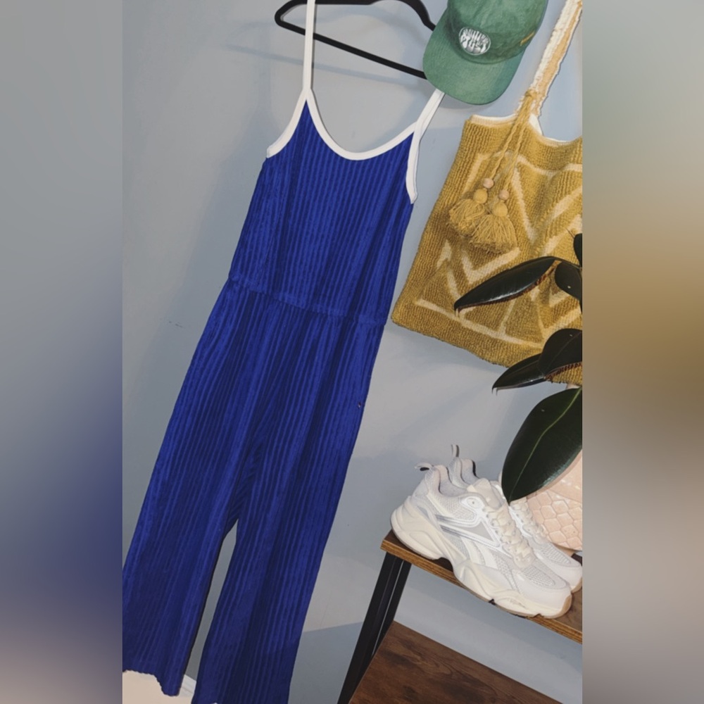 Sol Angeles Riviera Jumpsuit | Cobalt Blue Terry Knit | Size L